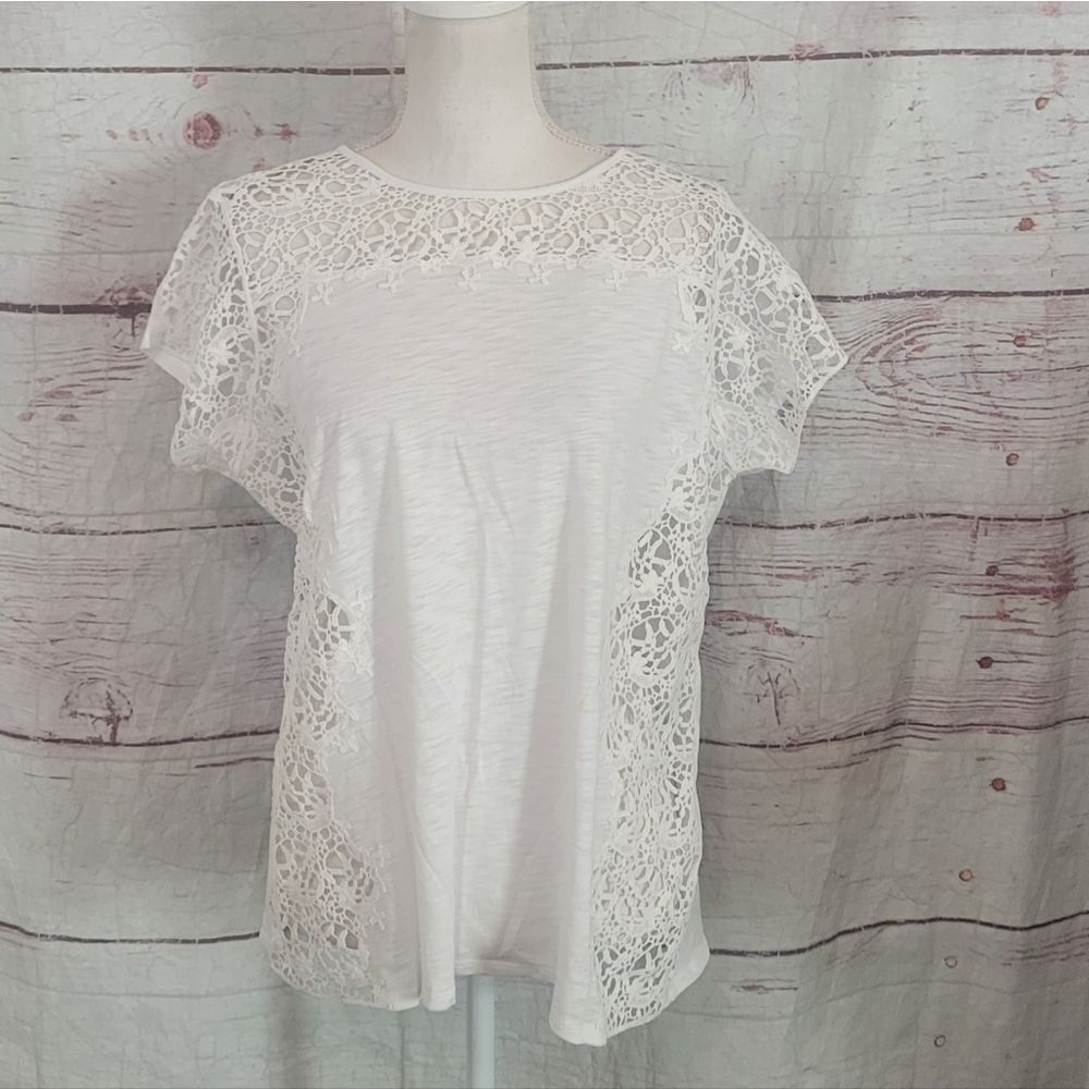 Sundance Short Sleeve Lace Trim Top Size Large